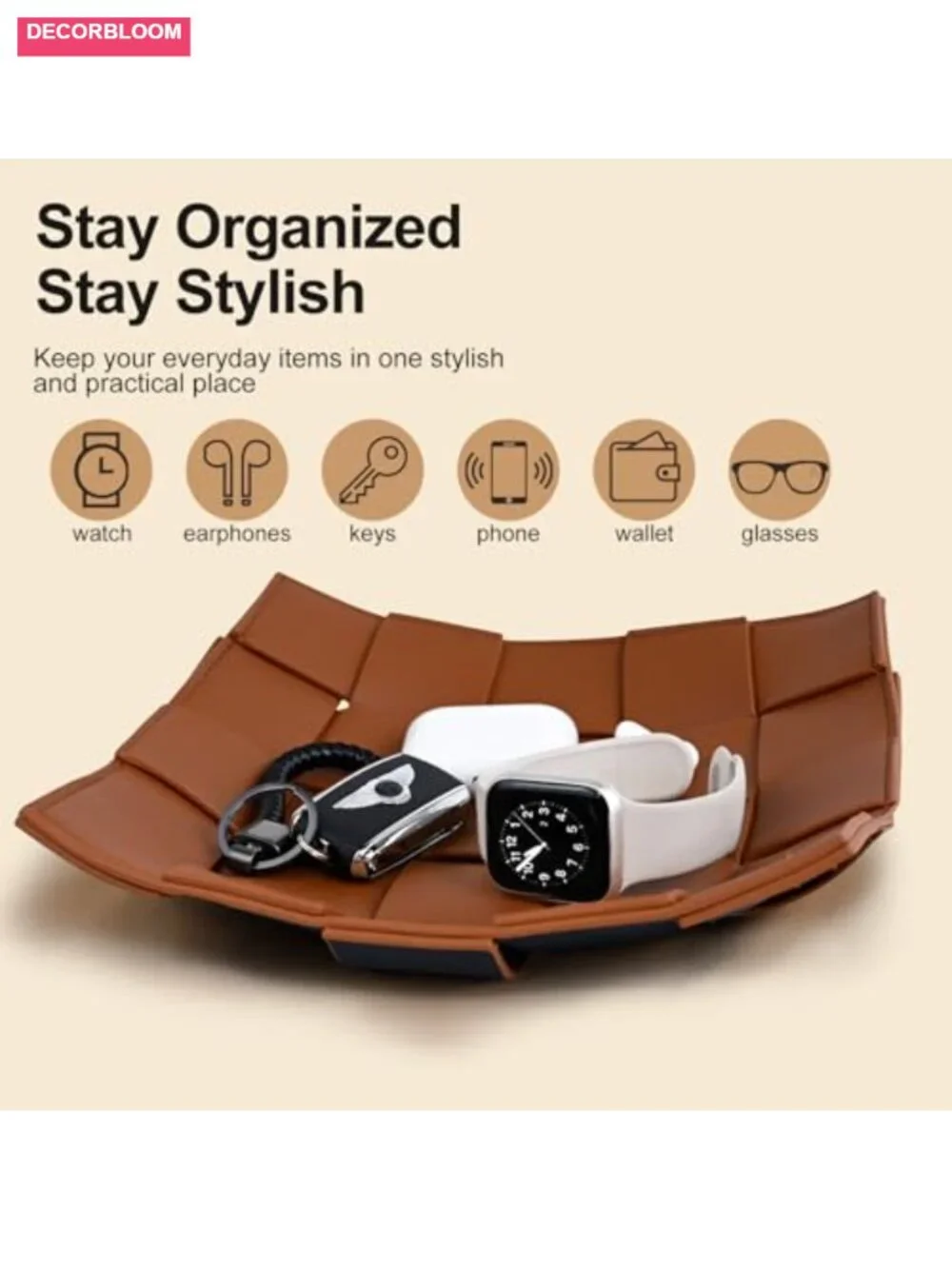PU Leather Valet Tray Key Holder Catchall for Men Entryway Nightstand Desk